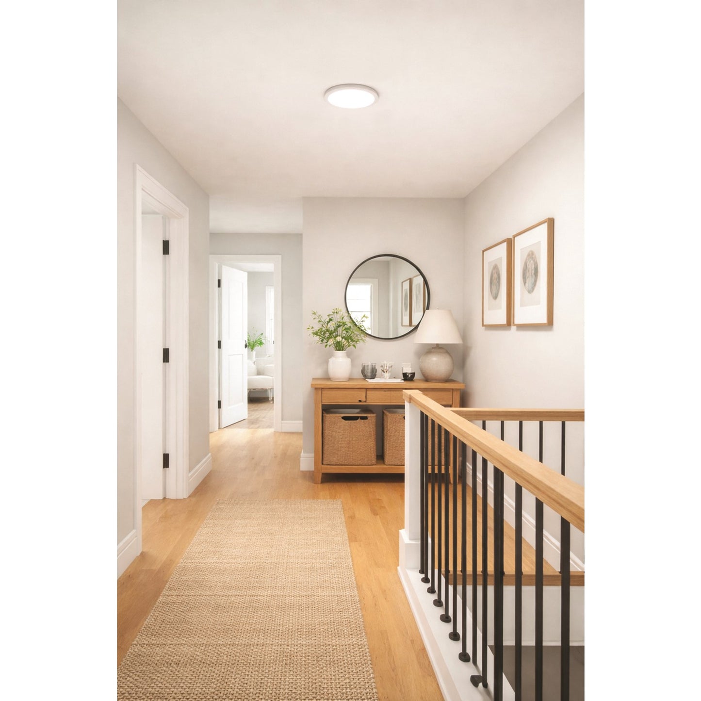 AFX Lighting Iris 1Lt LED Flush Mount/PIR Sensor/9"Dia, Wht/Wht