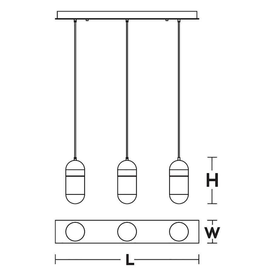 AFX Lighting Irvine 3Lt 45W Linear Pendant, Black/Frosted