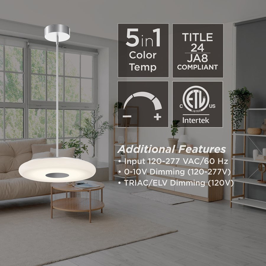 AFX Lighting June 1 Light 18" Pendant, Satin Nickel/White