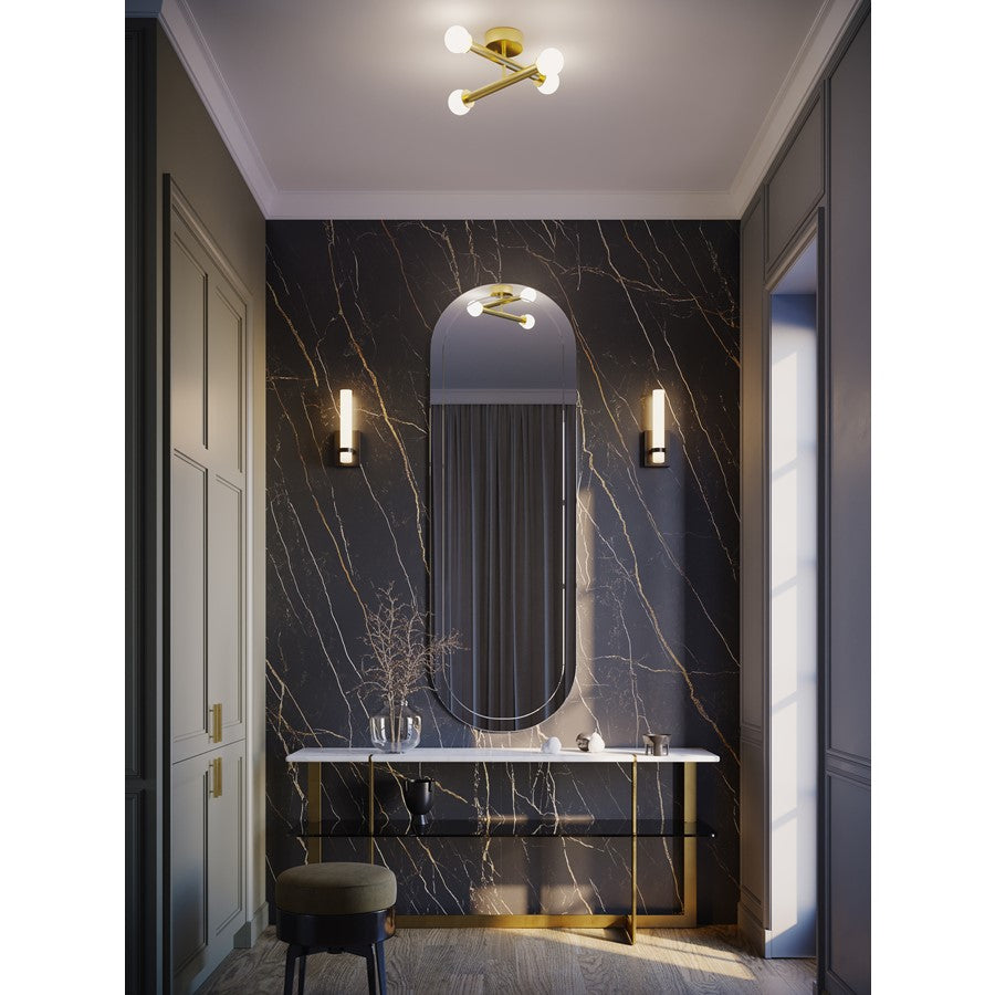 AFX Lighting Lane 4 Light Flush Mount, Antique Brass/White