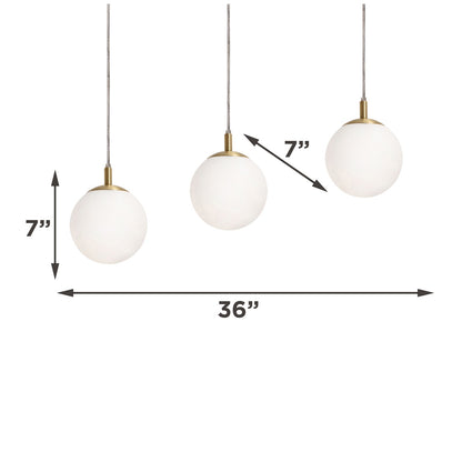 AFX Lighting Loretto 36in 3-Light Linear Pendant | Transitional Satin Brass and White Glass | Kitchen Island & Dining Room | Model LRTP07MBSBLNR3