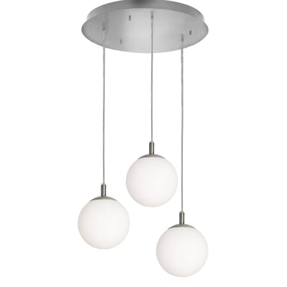 AFX Lighting Loretto 18in 3-Light Round Pendant | Satin Nickel and White Glass | Kitchen Island & Dining Room | 18 x 18 x 7 in | Model LRTP07MBSNRND3
