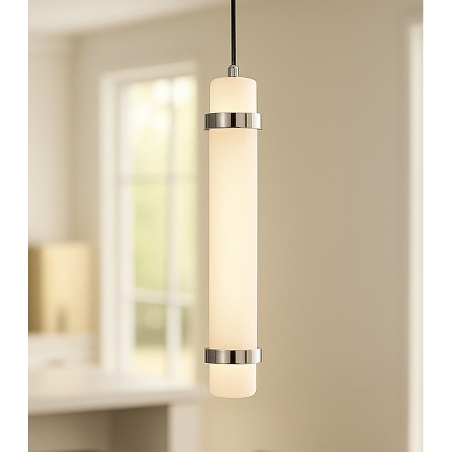 AFX Lighting Miami 1 Light 15" Pendant, Polished Chrome/White