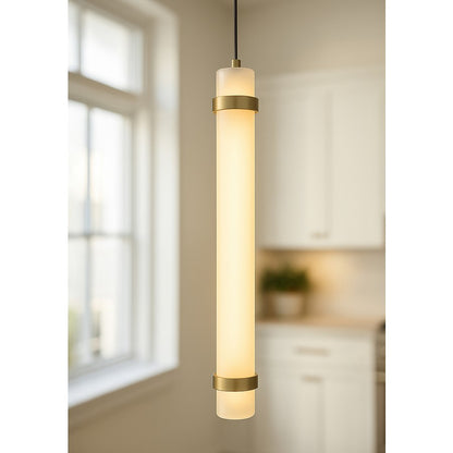 AFX Lighting Miami 1 Light 24" Pendant, Antique Brass/White