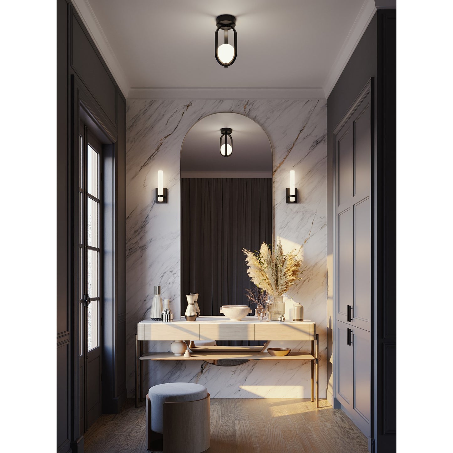 AFX Lighting Milan 7'' 1Lt LED Flush Mount, Black/White
