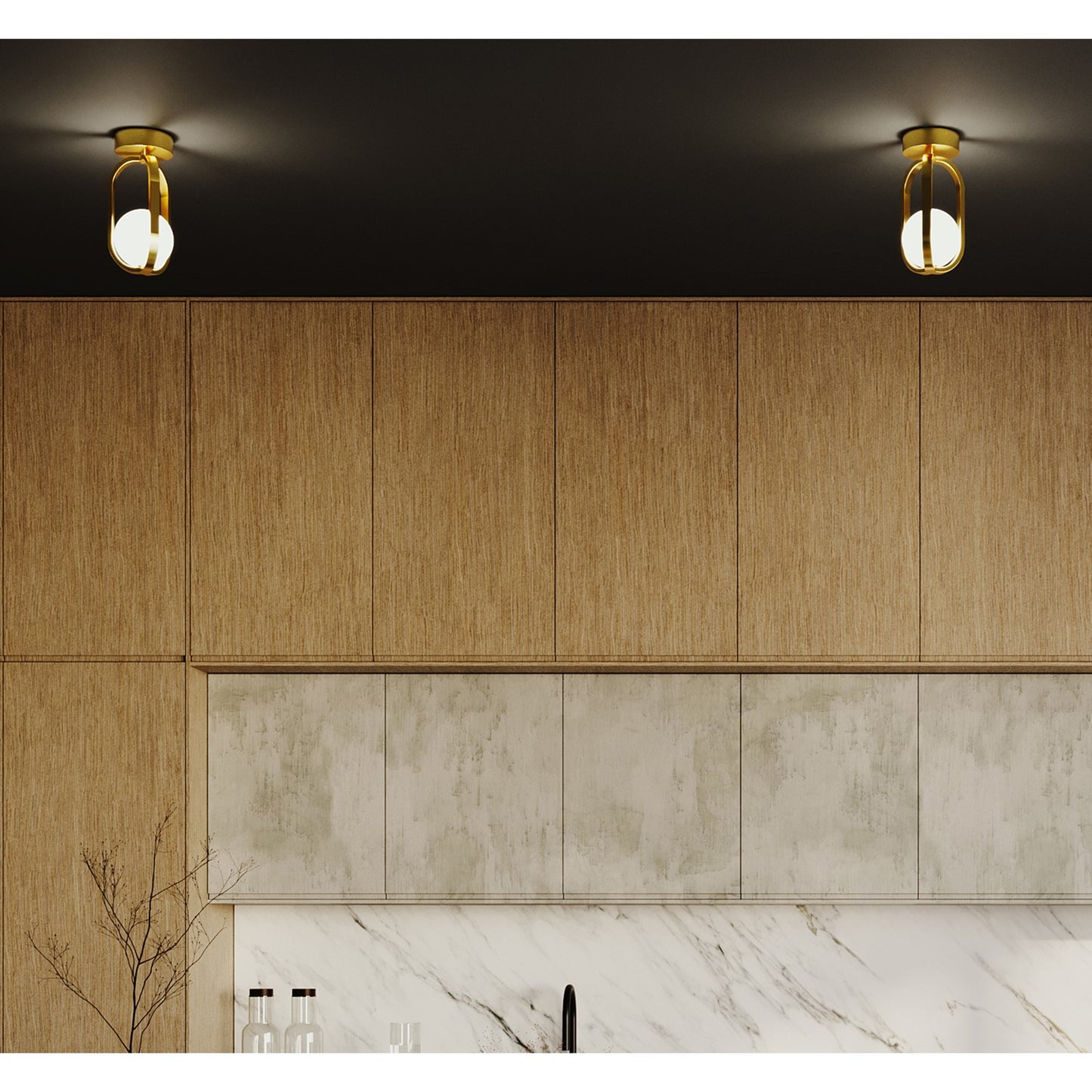 AFX Lighting Milan 7'' 1Lt LED Flush Mount, Lt Antique Brass/Wht