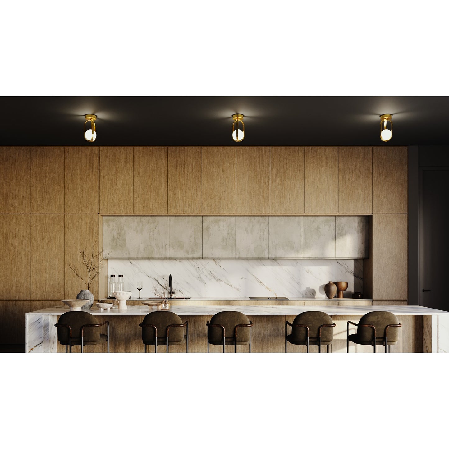 AFX Lighting Milan 7'' 1Lt LED Flush Mount, Lt Antique Brass/Wht