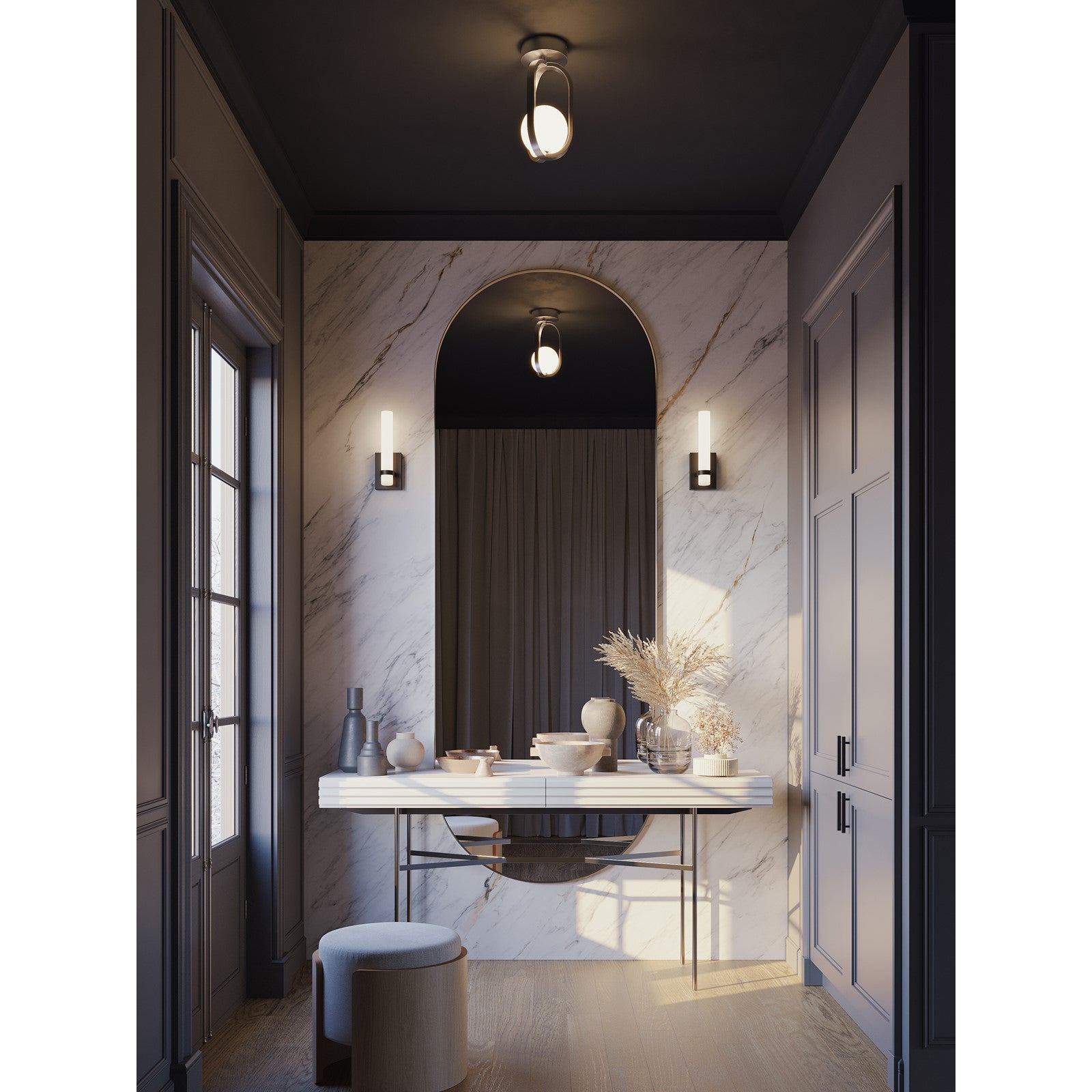 AFX Lighting Milan 7'' 1Lt LED Flush Mount, Satin Nickel/White