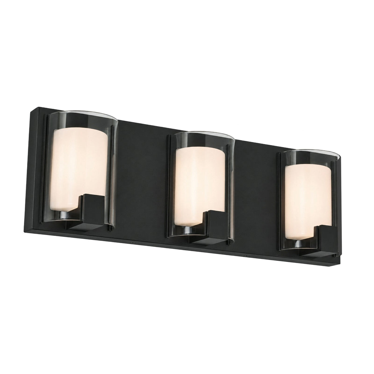AFX Mesa 20in 3-Light LED Vanity Light | Modern Black Steel and Clear Glass | Bathroom & Powder Room | 1000 Lumens, Damp Rated | Model MSAV2007LAJUDBK