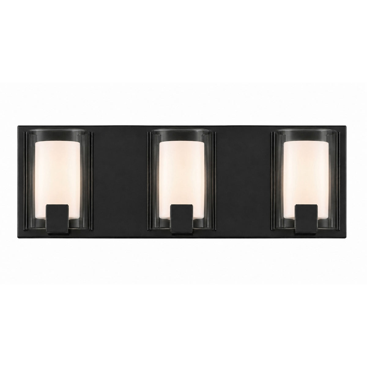 AFX Mesa 20in 3-Light LED Vanity Light | Modern Black Steel and Clear Glass | Bathroom & Powder Room | 1000 Lumens, Damp Rated | Model MSAV2007LAJUDBK