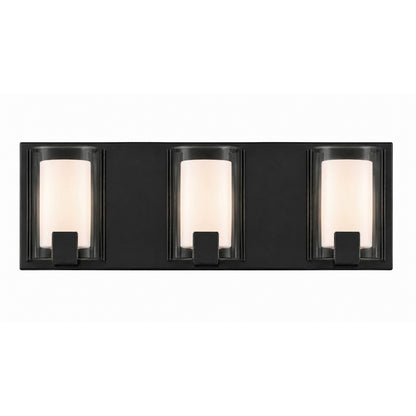 AFX Mesa 20in 3-Light LED Vanity Light | Modern Black Steel and Clear Glass | Bathroom & Powder Room | 1000 Lumens, Damp Rated | Model MSAV2007LAJUDBK