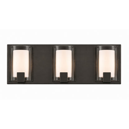 AFX Mesa 20in 3-Light LED Vanity Light | Modern Bronze Steel and Clear Glass | Bathroom & Powder Room | 1000 Lumens, Damp | Model MSAV2007LAJUDBZ