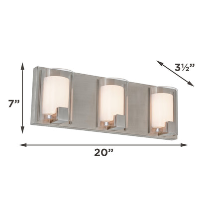 AFX Mesa 20in 3-Light LED Vanity Light | Transitional Satin Nickel and Clear Glass | Bathroom & Powder Room | Model MSAV2007LAJUDSN