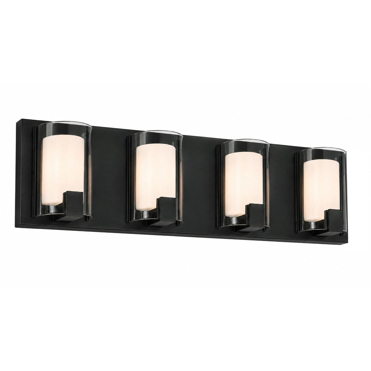 AFX Mesa 28in 4-Light LED Vanity Light | Transitional Black and Clear Glass | Bathroom & Powder Room | 28 x 3.5 x 6.75 in | Model MSAV2807LAJUDBK