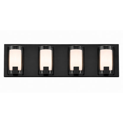 AFX Mesa 28in 4-Light LED Vanity Light | Transitional Black and Clear Glass | Bathroom & Powder Room | 28 x 3.5 x 6.75 in | Model MSAV2807LAJUDBK