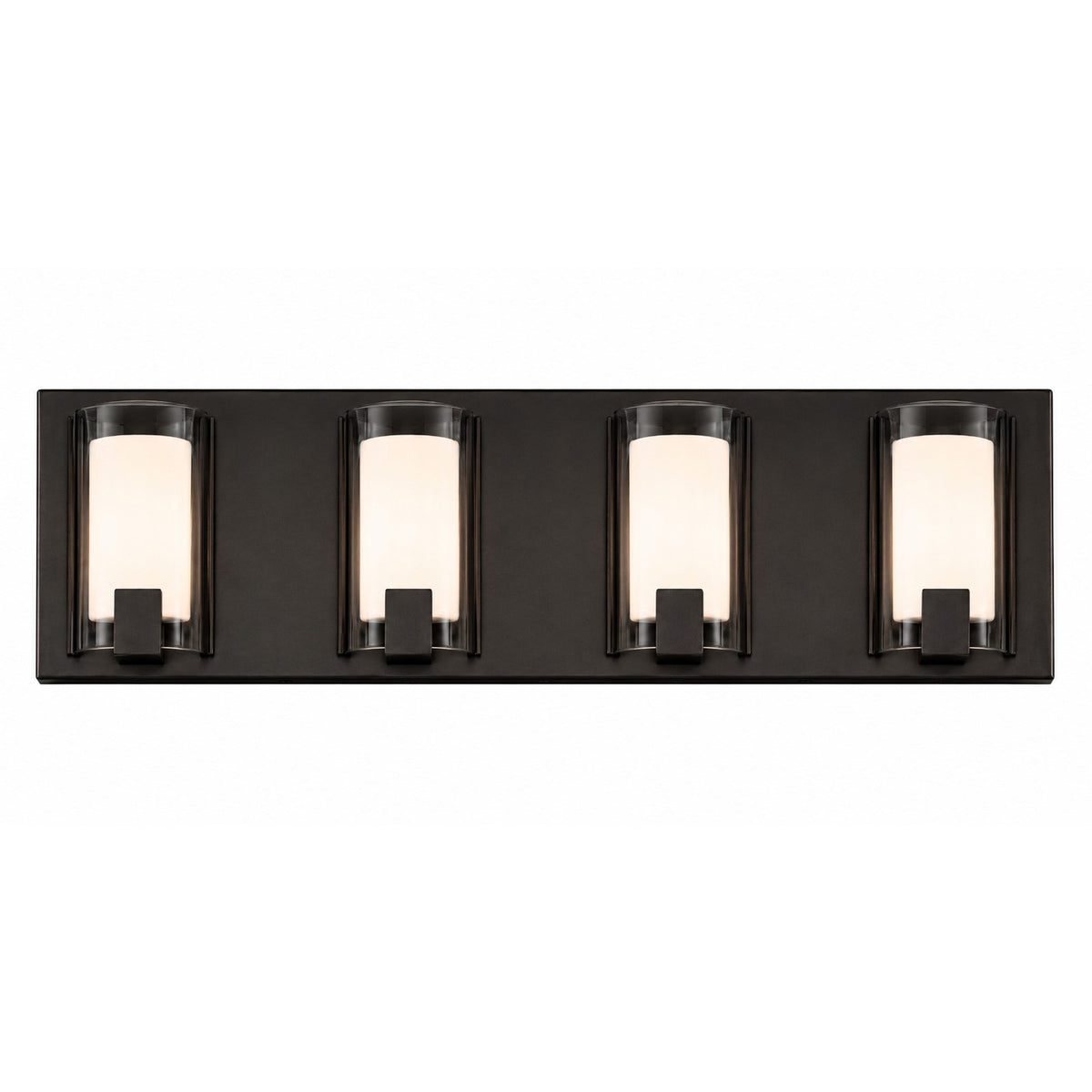 AFX Mesa 28in 4-Light LED Vanity Light | Transitional Bronze and Clear Glass | Bathroom & Powder Room | 28 x 3.5 x 6.75 in | Model MSAV2807LAJUDBZ