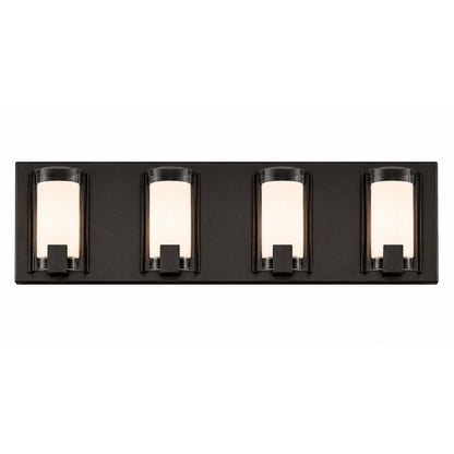 AFX Mesa 28in 4-Light LED Vanity Light | Transitional Bronze and Clear Glass | Bathroom & Powder Room | 28 x 3.5 x 6.75 in | Model MSAV2807LAJUDBZ