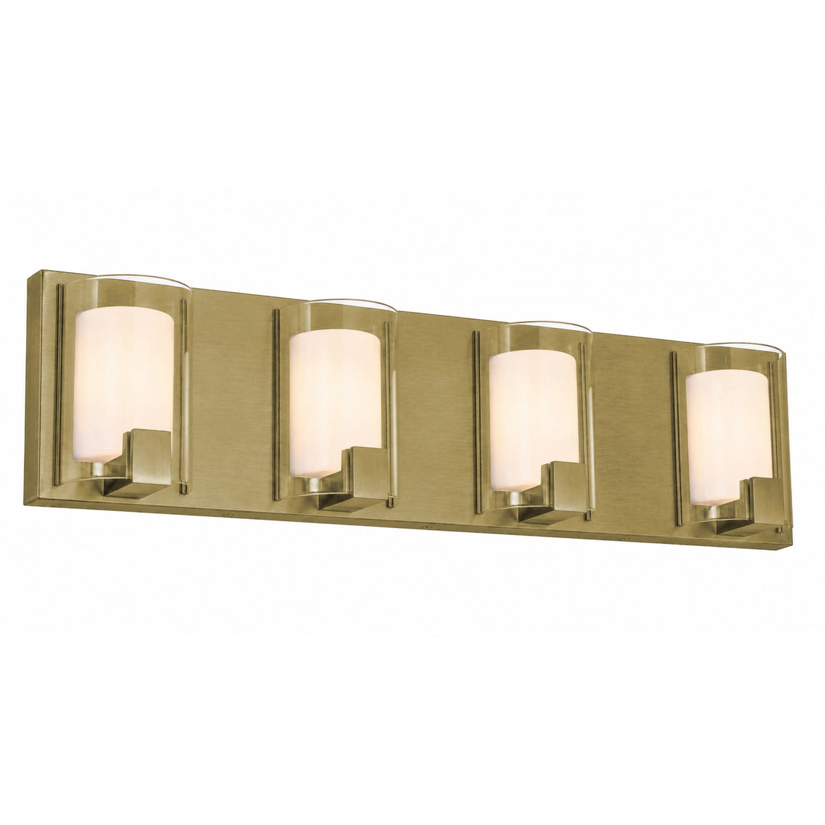 AFX Mesa 28in 4-Light LED Vanity Light | Transitional Light Antique Brass and Clear Glass | Bathroom & Powder Room | Model MSAV2807LAJUDLB