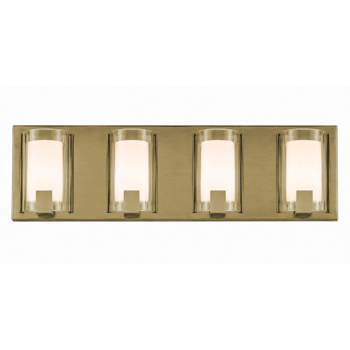 AFX Mesa 28in 4-Light LED Vanity Light | Transitional Light Antique Brass and Clear Glass | Bathroom & Powder Room | Model MSAV2807LAJUDLB
