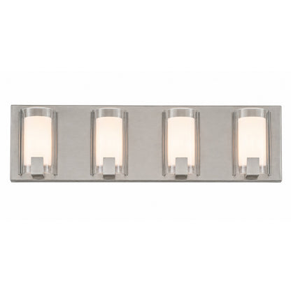 AFX Mesa 28in 4-Light LED Vanity Light | Transitional Satin Nickel and Clear Glass | Bathroom & Powder Room | Model MSAV2807LAJUDSN