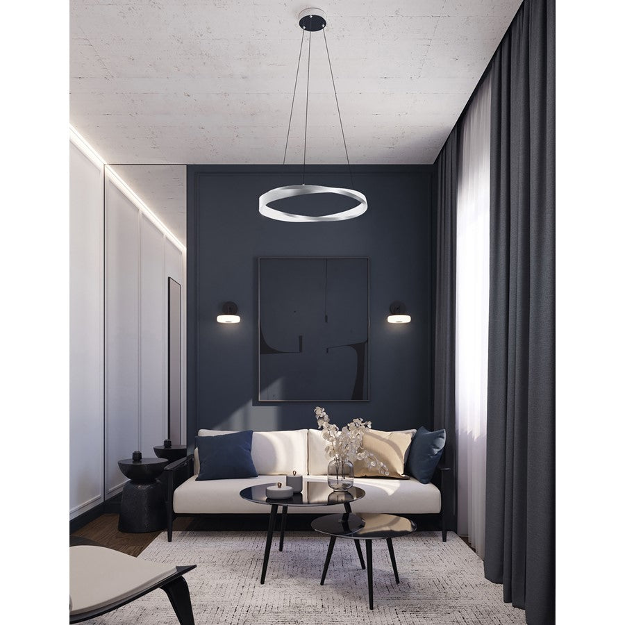 AFX Lighting Oberon 1 Light 24" Pendant, Satin Nickel/White