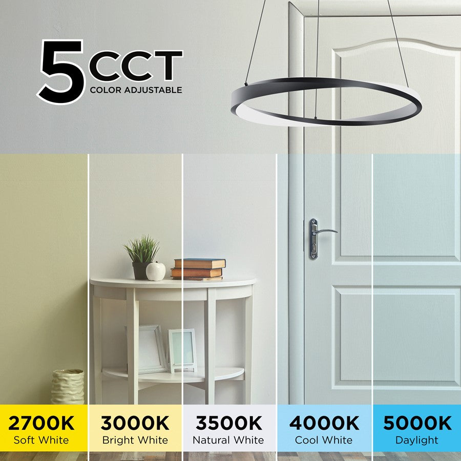 AFX Lighting Oberon 1 Light 24" Pendant, Satin Nickel/White