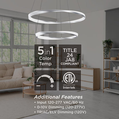 AFX Lighting Oberon 2Lt 40'' LED Pendant, Satin Nickel/White