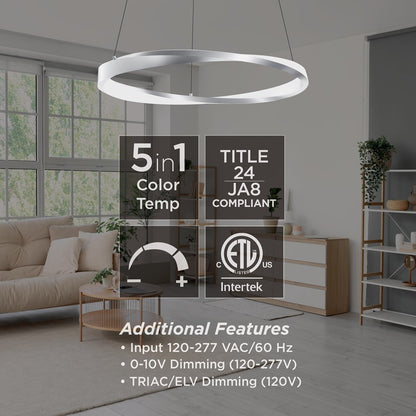 AFX Lighting Oberon 1 Light 40'' LED Pendant, Satin Nickel/White
