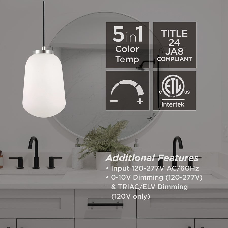 AFX Lighting Olivia 1Lt 7" LED Pendant, Chrome/White