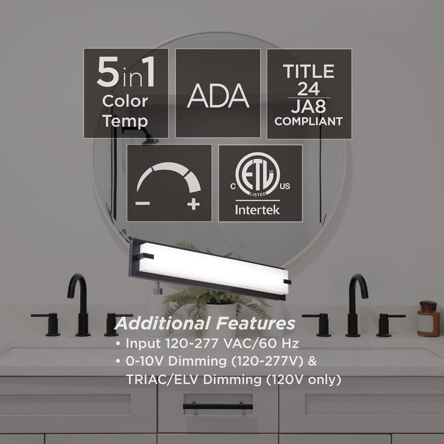 AFX Lighting Sinclair 1 Light 24" LED Vanity Light, Black/White