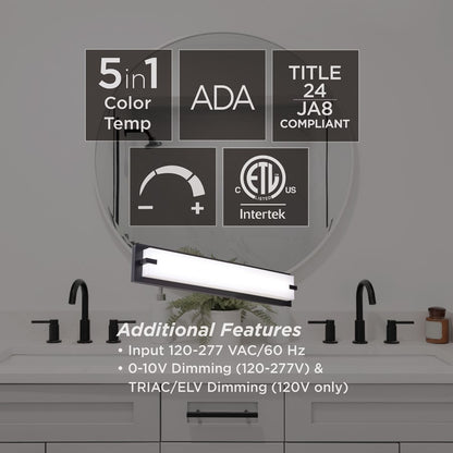 AFX Lighting Sinclair 1 Light 24" LED Vanity Light, Black/White