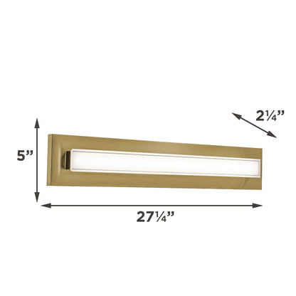AFX Vogue 27in LED Vanity Light | Modern Light Antique Brass Steel and Clear Glass | Bathroom & Powder Room | 1600 Lumens | Model VOGV2407LAJUDLB