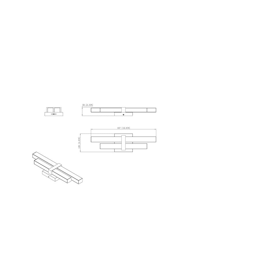 2 Light 18" Bathroom Vanity Light, Modern Gold