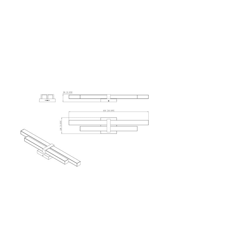 2 Light 25" Bathroom Vanity Light, Matte Black