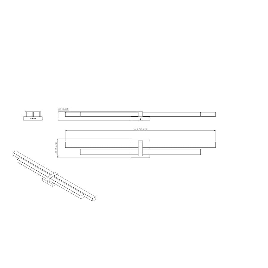 2 Light 40" Bathroom Vanity Light, Matte Black