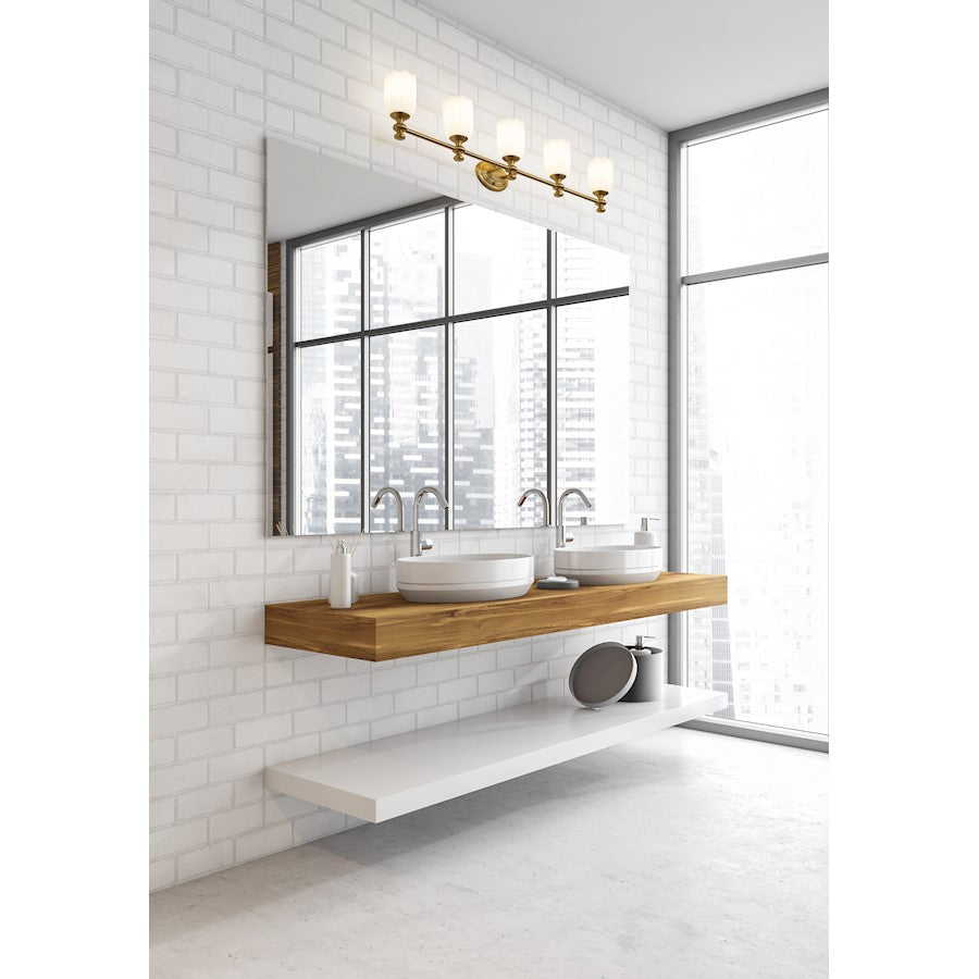 5 Light 40.25" Bathroom Vanity Light, Modern Gold