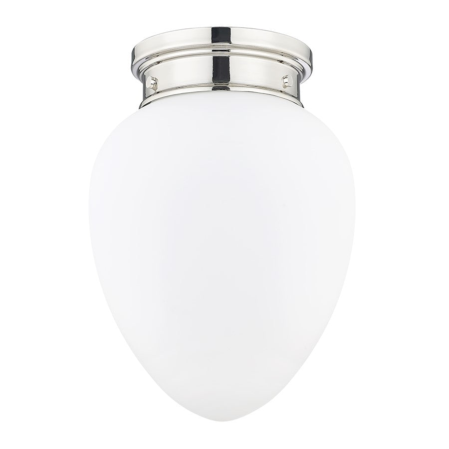 Z-Lite Gideon 1 Light 10" Flush Mount, Polished Nickel/Etched Opal