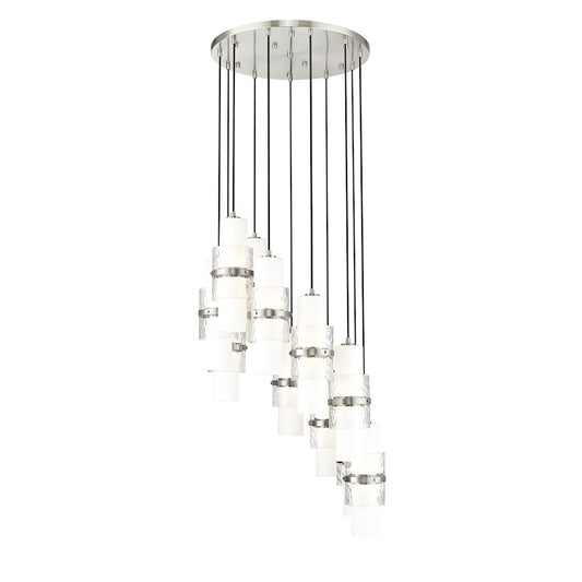 Z-Lite Cayden 11 Light Chandelier, Nickel/Clear/Etched Opal - 1946P-11R-BN