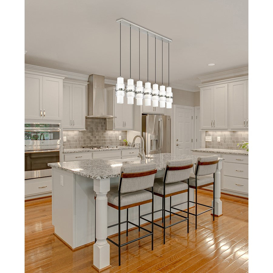 7 Light Linear Chandelier, Nickel