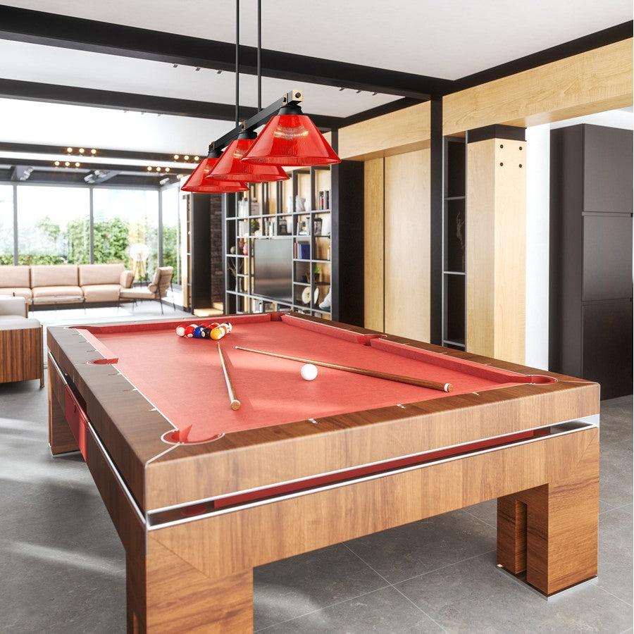 Z-Lite Bronte 3 Light Billiard, Matte Black/Rubbed Brass/Red