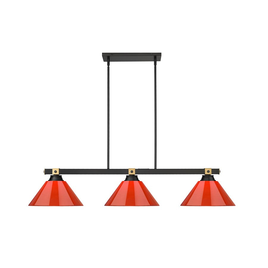 Z-Lite Bronte 3 Light Billiard, Matte Black/Rubbed Brass/Red