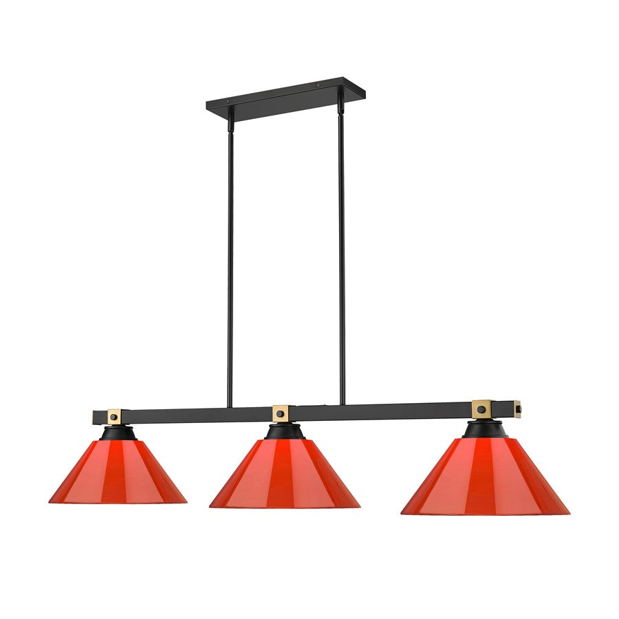 Z-Lite Bronte 3 Light Billiard, Matte Black/Rubbed Brass/Red