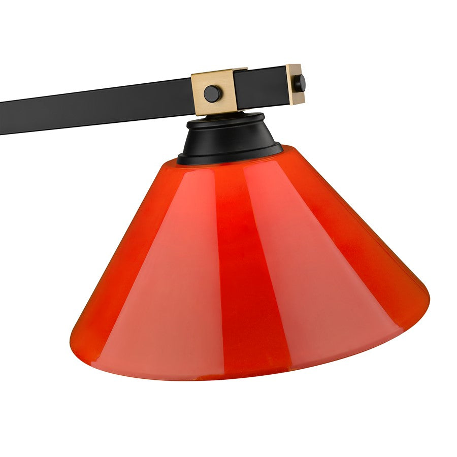 Z-Lite Bronte 3 Light Billiard, Matte Black/Rubbed Brass/Red