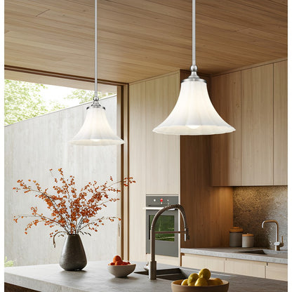 Z-Lite Fleur 1 Light 12" Pendant, Brushed Nickel/Opal Etched