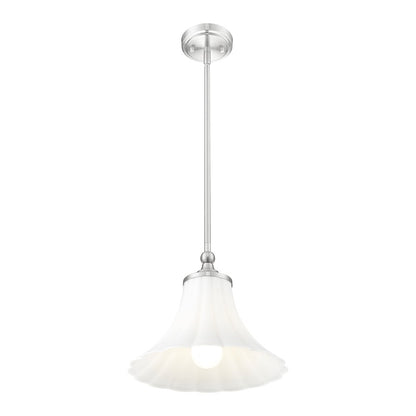 Z-Lite Fleur 1 Light 12" Pendant, Brushed Nickel/Opal Etched