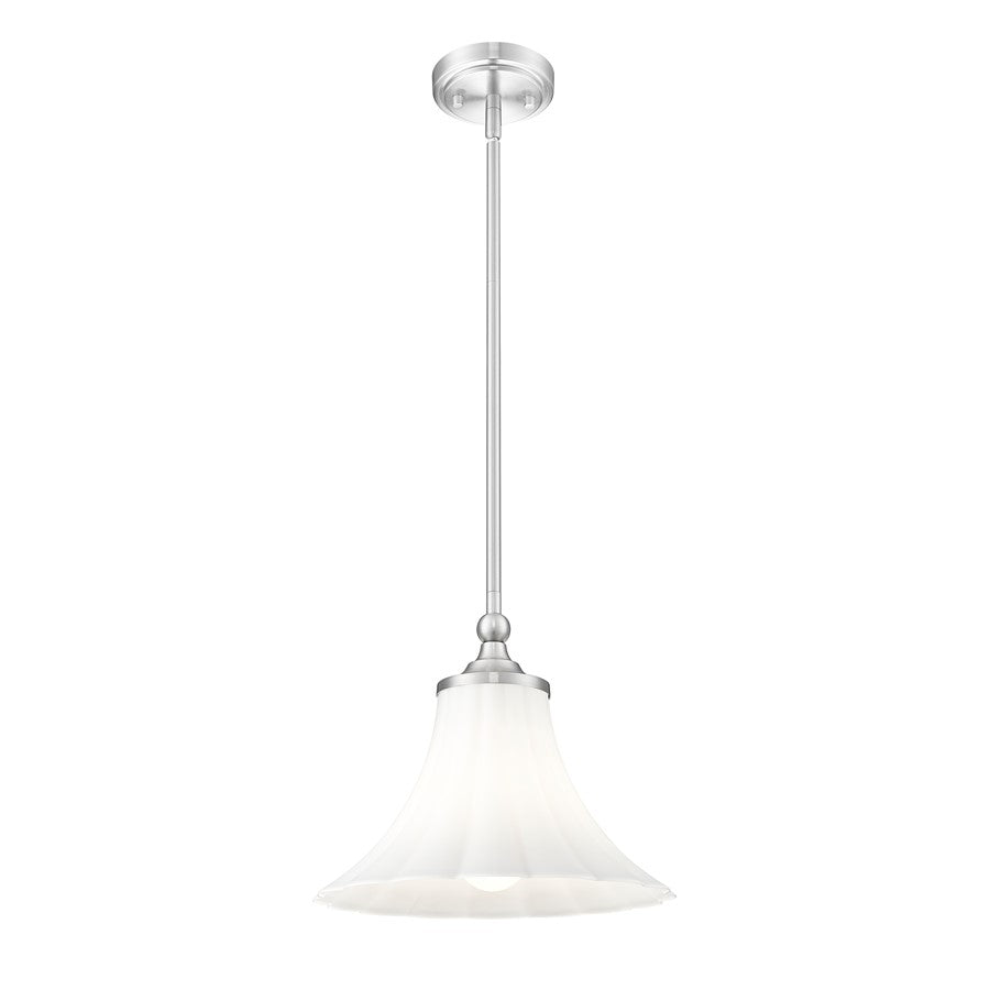 Z-Lite Fleur 1 Light 12" Pendant, Brushed Nickel/Opal Etched
