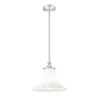 Z-Lite Fleur 1 Light 12" Pendant, Brushed Nickel/Opal Etched