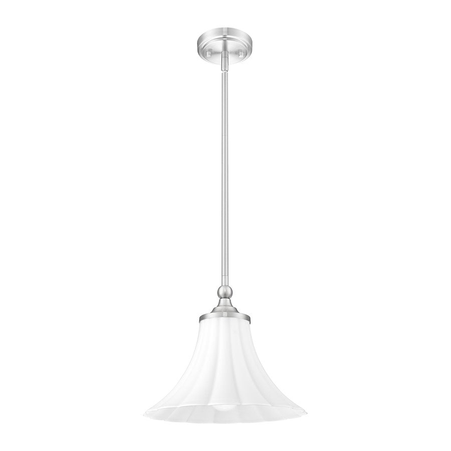 Z-Lite Fleur 1 Light 12" Pendant, Brushed Nickel/Opal Etched