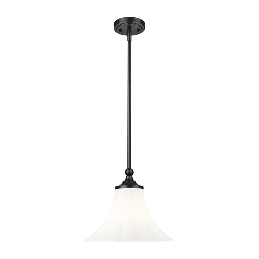 Z-Lite Fleur 1 Light 12" Pendant, Matte Black/Opal Etched - 1958P12-MB