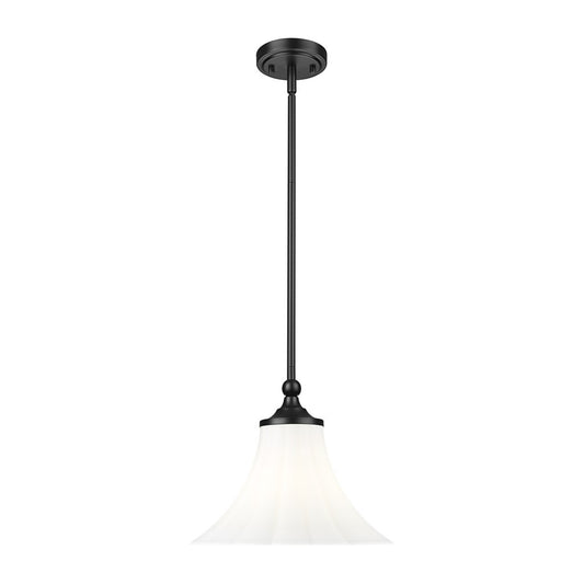 Z-Lite Fleur 1 Light 12" Pendant, Matte Black/Opal Etched - 1958P12-MB